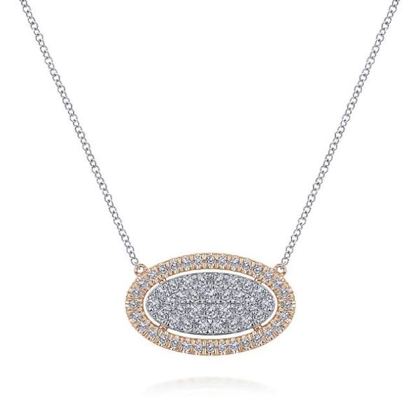 14k White-Rose Gold Pave Diamond Oval Pendant Necklace Roberts Jewelers Jackson, TN