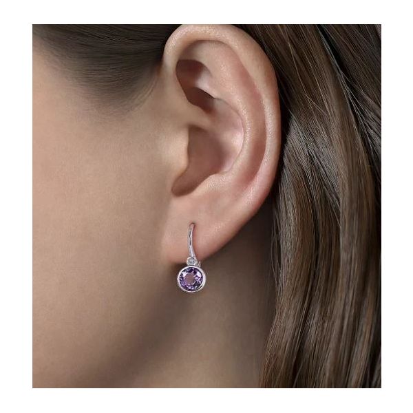 925 Sterling Silver Amethyst and Diamond Leverback Earrings Image 2 Roberts Jewelers Jackson, TN
