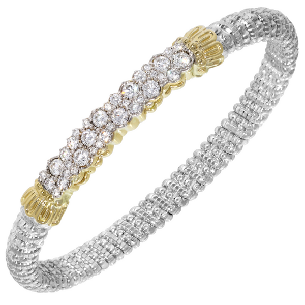 Sterling silver and 14k yellow gold closed bracelet with diamonds Roberts Jewelers Jackson, TN