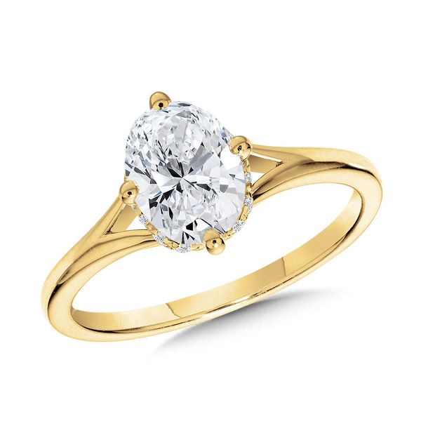 OVAL-CUT HIDDEN HALO & SPLIT SHANK DIAMOND ENGAGEMENT RING W/ COMPASS PRONGS Sanders Jewelers Gainesville, FL