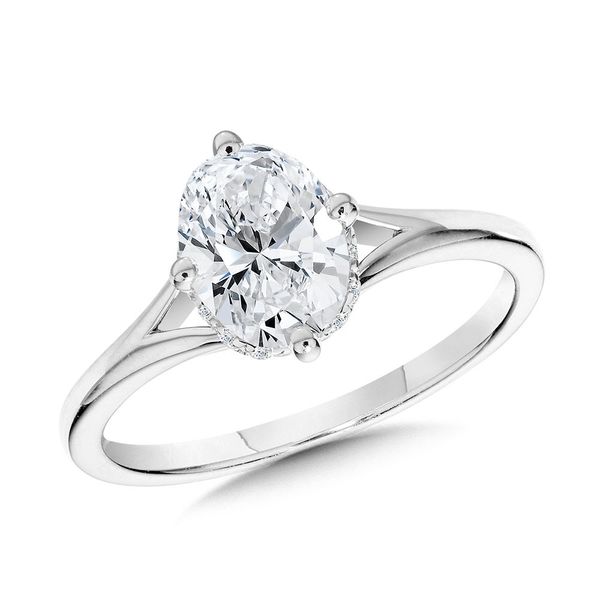 OVAL-CUT HIDDEN HALO & SPLIT SHANK DIAMOND ENGAGEMENT RING W/ COMPASS PRONGS Image 3 Sanders Jewelers Gainesville, FL
