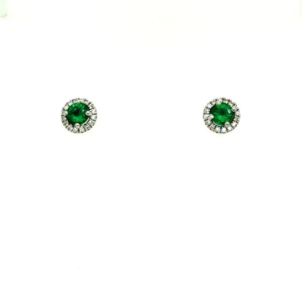 Emerald & Diamond Halo Stud Earrings Sanders Jewelers Gainesville, FL