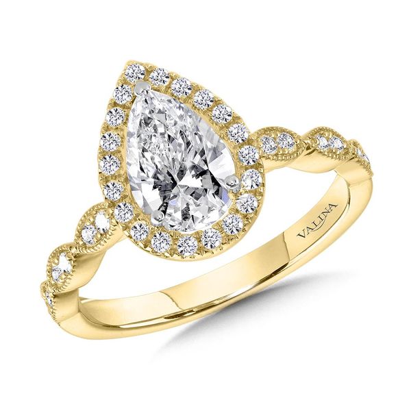 SCALLOPED & MILGRAIN-BEADED PEAR-SHAPED HALO ENGAGEMENT RING Sanders Jewelers Gainesville, FL