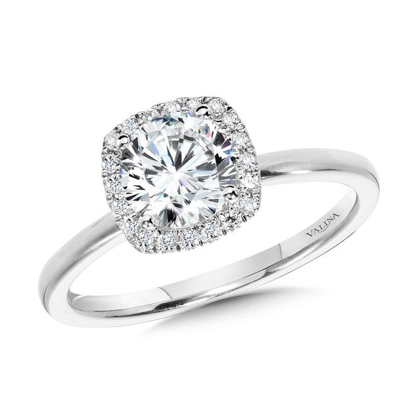 CLASSIC STRAIGHT CUSHION-SHAPED HALO ENGAGEMENT RING Sanders Jewelers Gainesville, FL