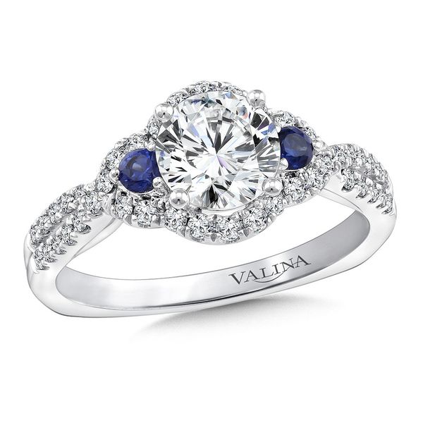 DIAMOND AND BLUE SAPPHIRE HALO ENGAGEMENT RING Sanders Jewelers Gainesville, FL