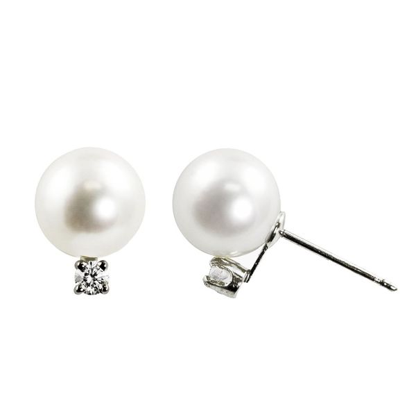 Pearl and Dimond earring studs Image 2 Score's Jewelers Anderson, SC