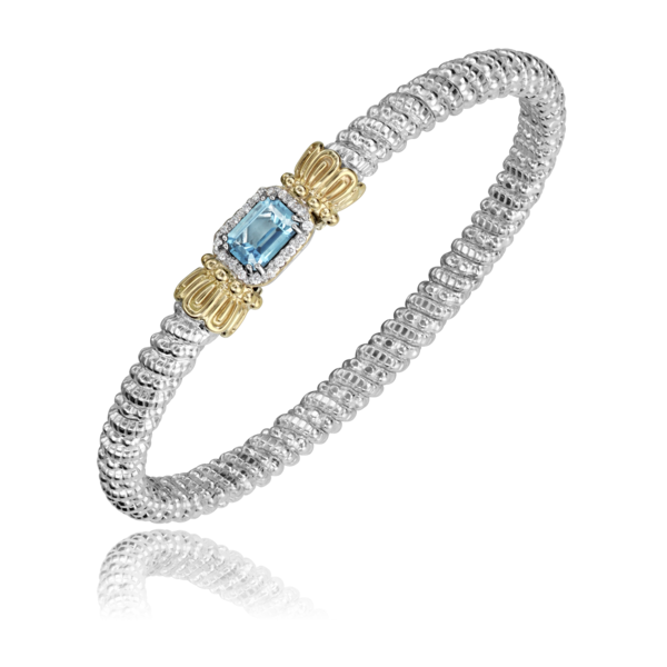 Vahan 14k Yellow Gold and Sterling Silver Sky Blue Topaz and Diamond Cuff Bracelet  Shannon Jewelers Spring, TX