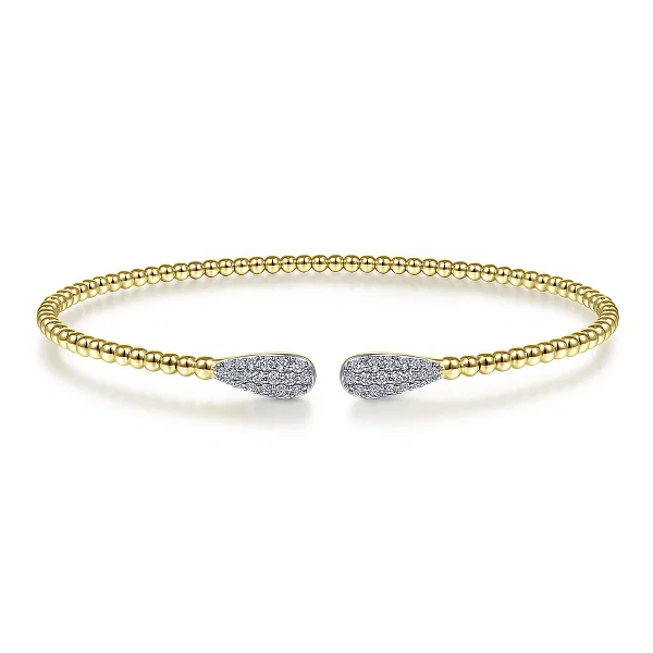 Gabriel & Co. 14k Yellow Gold Bujukan Bead Cuff Bracelet with Diamond Pave Teardrops Shannon Jewelers Spring, TX