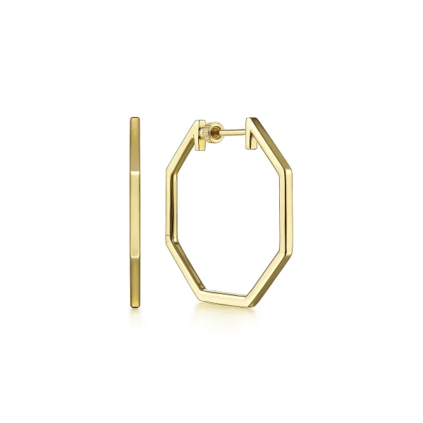 14K Yellow Gold 30mm Geometric Classic Hoop Earrings Shannon Jewelers Spring, TX