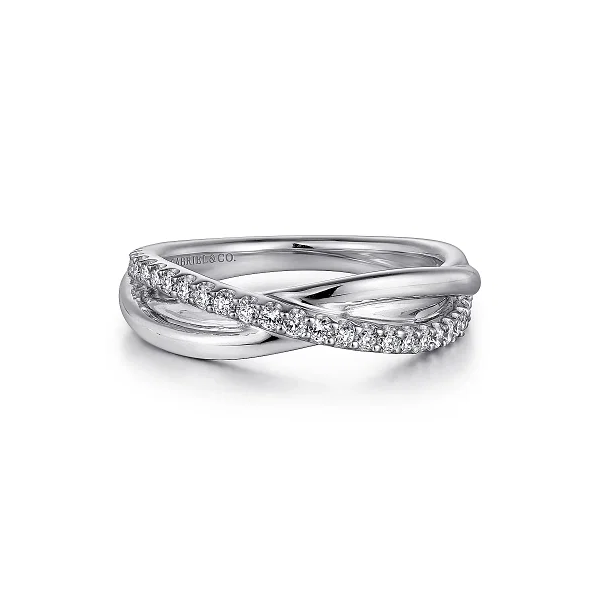 Gabriel & Co. 925 Sterling Silver White Sapphire Pave Criss Cross Ring Shannon Jewelers Spring, TX