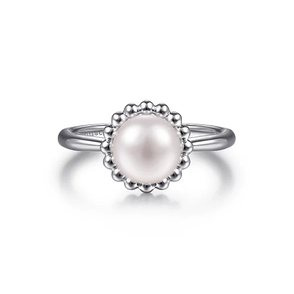 Gabriel & Co. 925 Sterling Silver Pearl Ring with Bujukan Beaded Halo Shannon Jewelers Spring, TX