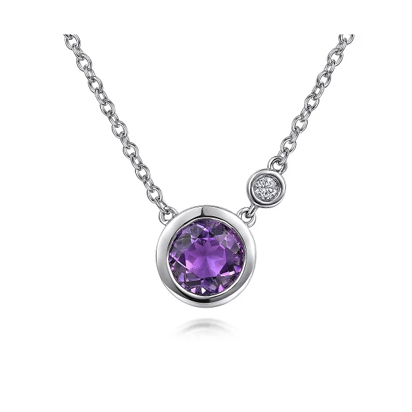 Gabriel & Co. 925 Sterling Silver Amethyst and Diamond Pendant Necklace Shannon Jewelers Spring, TX