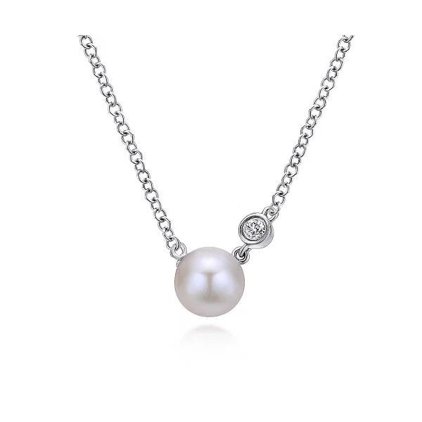 Gabriel & Co.  925 Sterling Silver Cultured Pearl and Diamond Pendant Necklace Shannon Jewelers Spring, TX