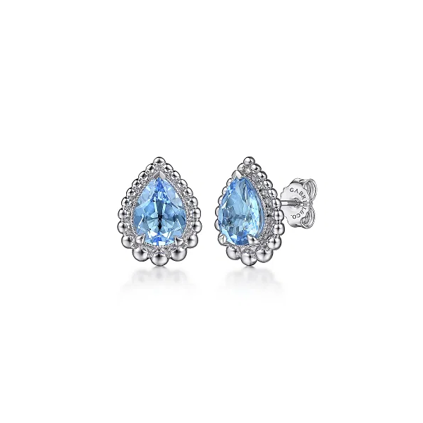 Gabriel & Co. 925 Sterling Silver Faceted Swiss Blue Topaz Pear Shape Bujukan Stud Earrings Shannon Jewelers Spring, TX
