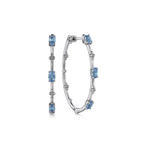 Gabriel & Co. 925 Sterling Silver Swiss Blue Topaz Bujukan Classic 40mm Hoop Earrings Shannon Jewelers Spring, TX