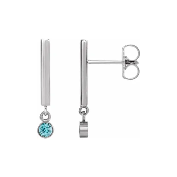 14K White Natural Blue Zircon Bar Earrings Shannon Jewelers Spring, TX