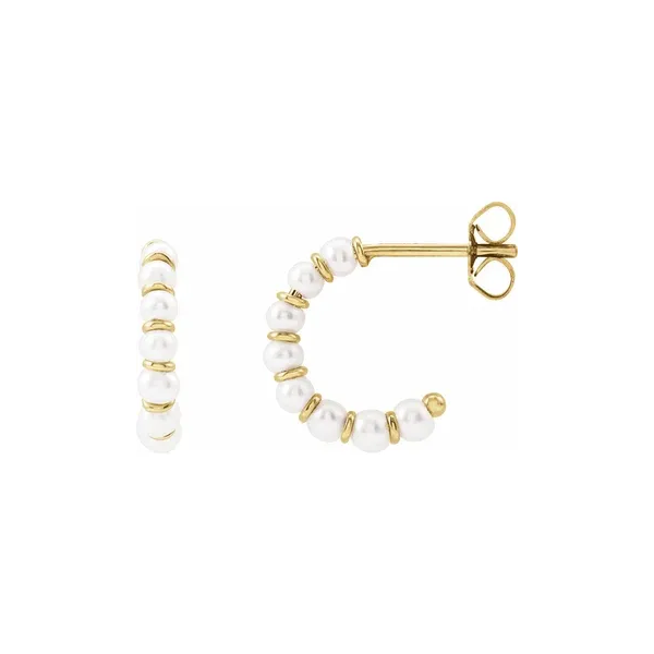 14K Yellow Cultured White Freshwater Pearl 14.9 mm Hoop Earrings Shannon Jewelers Spring, TX