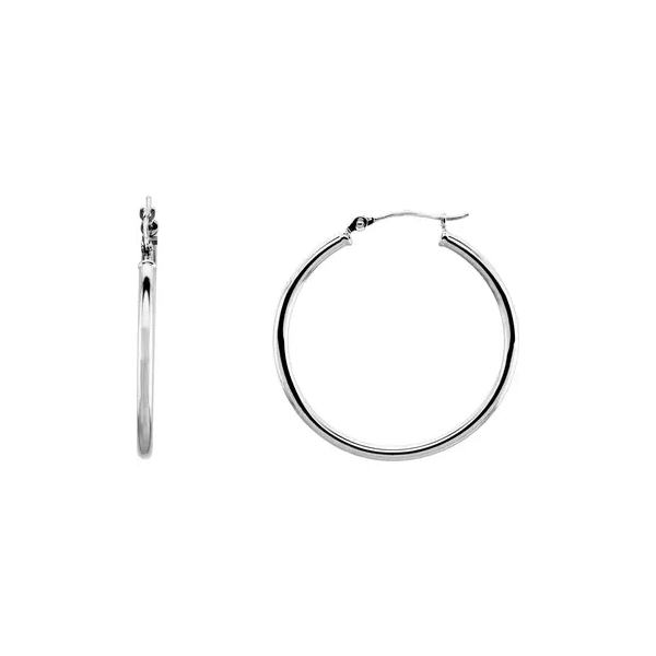14K White Tube 30 mm Hoop Earrings Shannon Jewelers Spring, TX