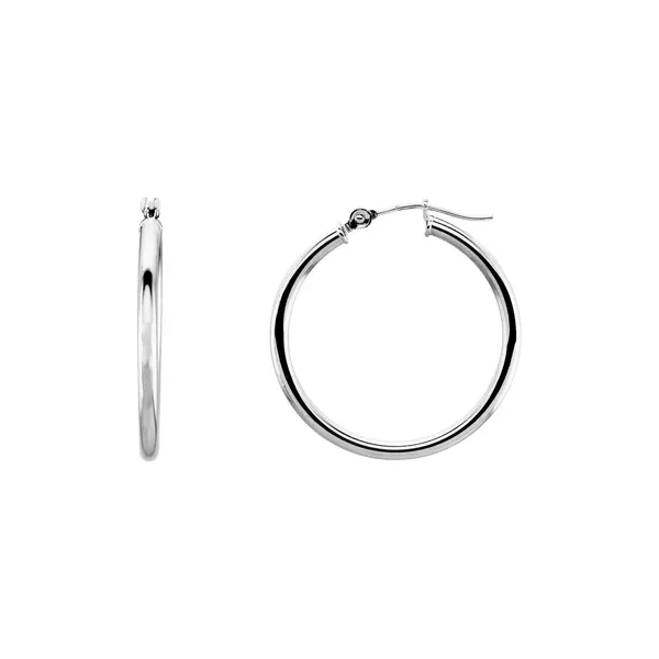 14K White Tube 25 mm Hoop Earrings Shannon Jewelers Spring, TX