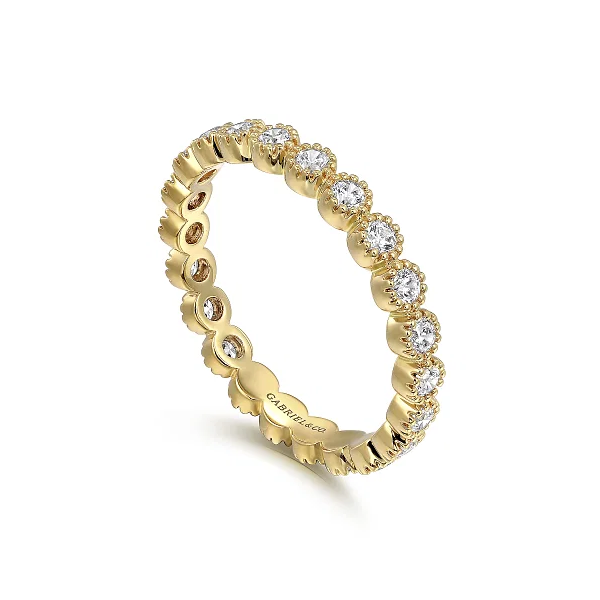 Gabriel & Co. 14K Yellow Gold Diamond Bezel Setting Eternity Stackable Ladies Ring Shannon Jewelers Spring, TX