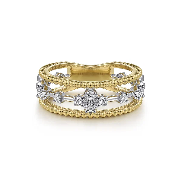 Gabriel & Co. 14K White and Yellow Gold Bujukan Diamond Easy Stackable Ladies Ring Shannon Jewelers Spring, TX