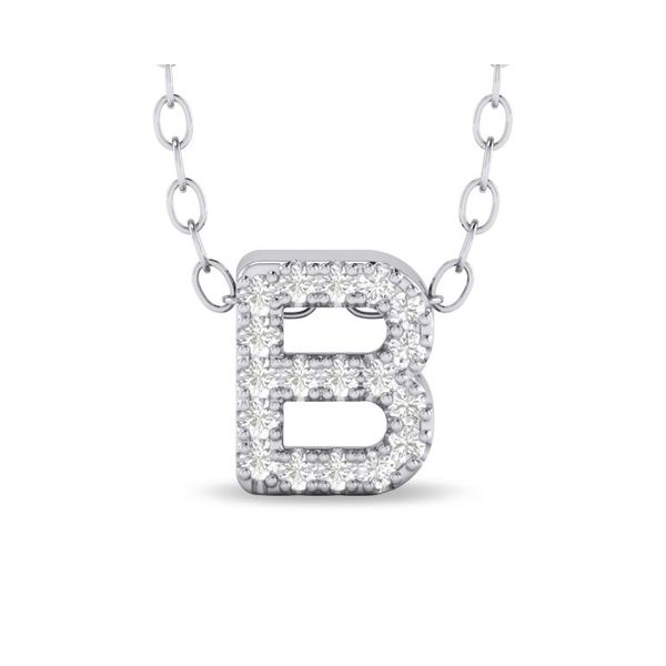 10K White Gold Diamond "B" Initial Pendant Necklace Shannon Jewelers Spring, TX