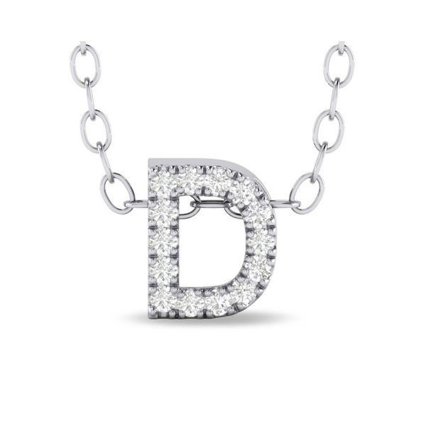 10K White Gold Diamond "D" Initial Pendant Necklace Shannon Jewelers Spring, TX