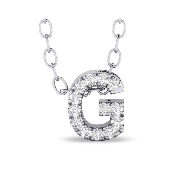 10k White Gold Diamond "G" Initial Pendant Necklace Shannon Jewelers Spring, TX
