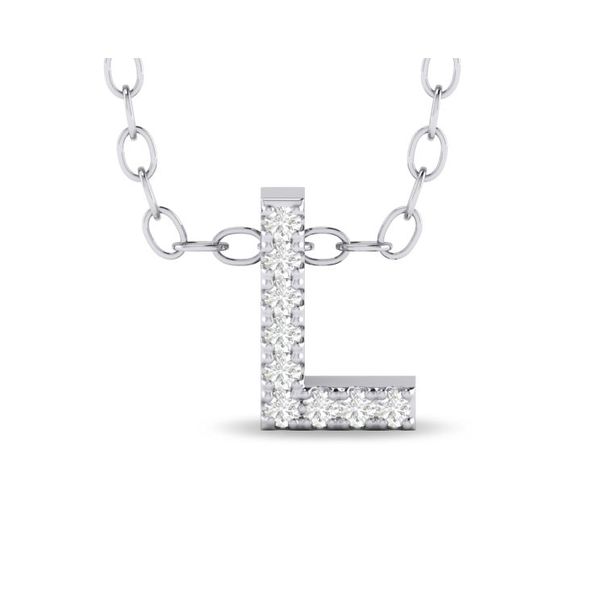 10K White Gold Diamond "L" Initial Pendant Necklace Shannon Jewelers Spring, TX