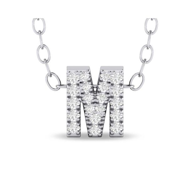 10k White Gold Diamond "M" Initial Pendant Necklace Shannon Jewelers Spring, TX
