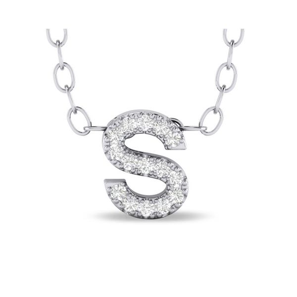 10K White Gold Diamond "S" Initial Pendant Necklace Shannon Jewelers Spring, TX