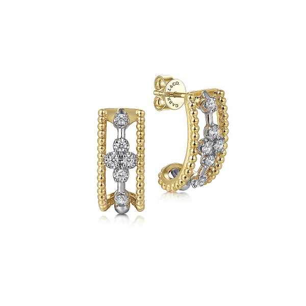 Gabriel & Co. 14K White and Yellow Gold Bujukan Diamond J Earrings Shannon Jewelers Spring, TX