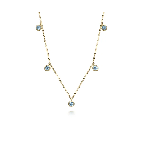 Gabriel & Co. 14K Yellow Gold London Blue Topaz Station Necklace Shannon Jewelers Spring, TX