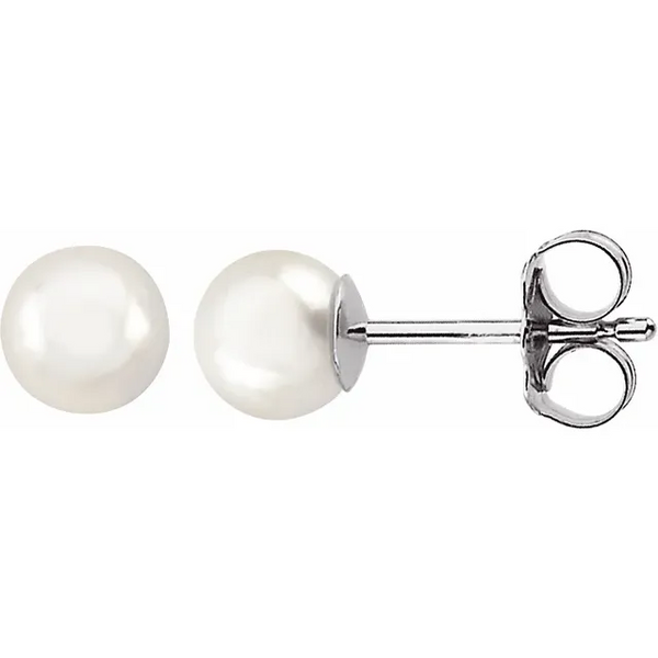 14K White Gold 5 mm Cultured White Akoya Pearl Stud Earrings Shannon Jewelers Spring, TX