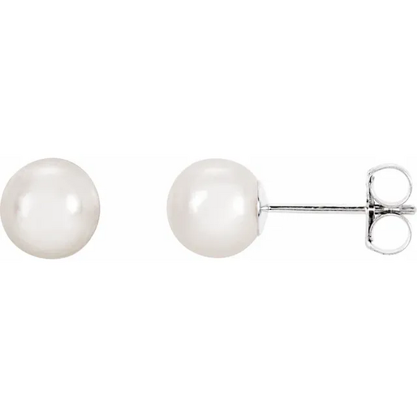 14K White 6 mm Cultured White Akoya Pearl Earrings Shannon Jewelers Spring, TX