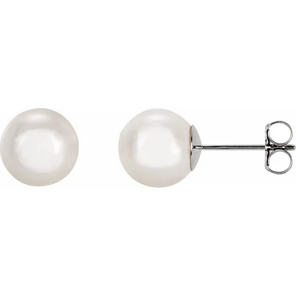 14K White 8 mm Cultured White Akoya Pearl Stud Earrings Shannon Jewelers Spring, TX