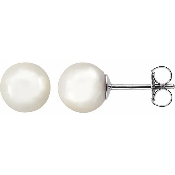 14K White 7 mm Cultured White Akoya Pearl Stud Earrings Shannon Jewelers Spring, TX