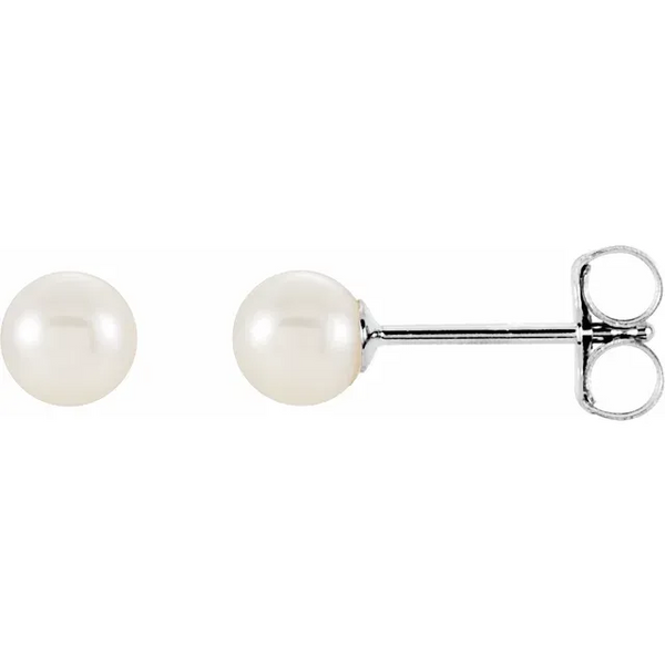 14K White Gold 4 mm Cultured White Akoya Pearl Stud Earrings Shannon Jewelers Spring, TX