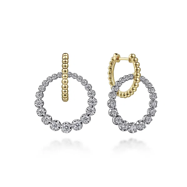 Gabriel & Co. 14K White-Yellow Gold Bujukan Diamond Circle Huggies Shannon Jewelers Spring, TX