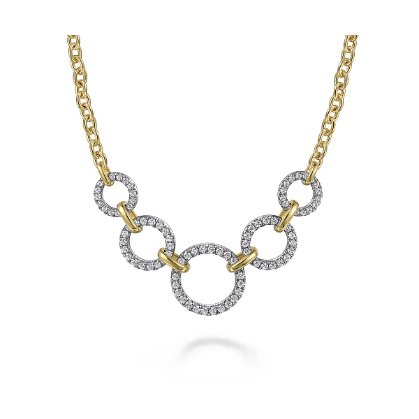 Gabriel & Co. 14K Yellow-White Diamond Circles Chain Necklace Shannon Jewelers Spring, TX