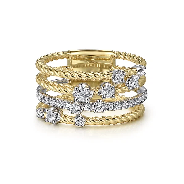Gabriel & Co. 14K White and Yellow Gold Diamond Rope Easy Stackable Ladies Ring Shannon Jewelers Spring, TX