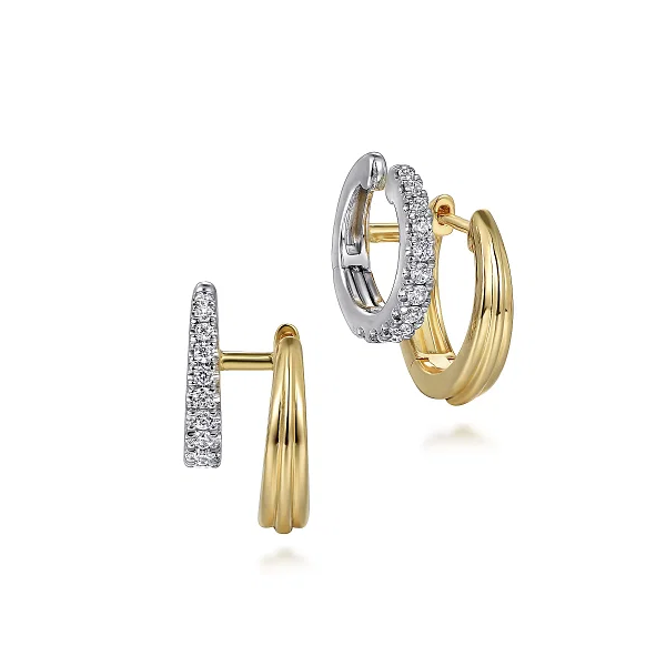 Gabriel & Co. 14K White and Yellow Gold Diamond Easy Stackable Huggie Earrings Shannon Jewelers Spring, TX