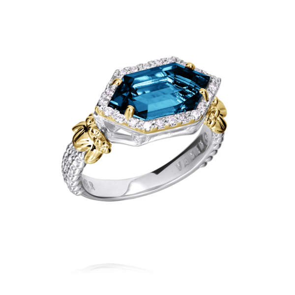 Vahan 14k Yellow Gold and Sterling Silver Blue Topaz Ring Shannon Jewelers Spring, TX