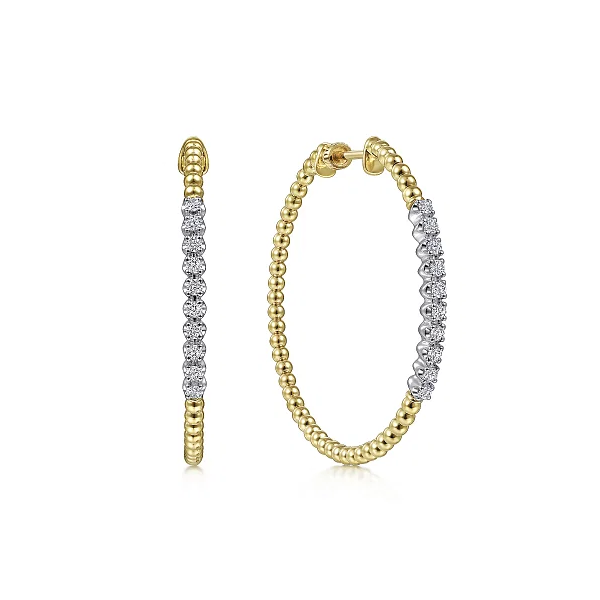 Gabriel & Co. 14K Yellow Gold 40mm Bujukan Diamond Classic Hoop Earrings Shannon Jewelers Spring, TX