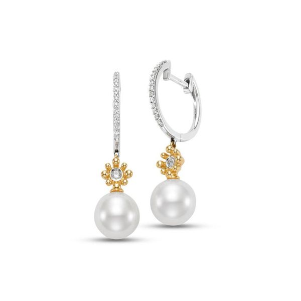 14K White and Yellow Gold Pearl Drop Earrings Shannon Jewelers Spring, TX