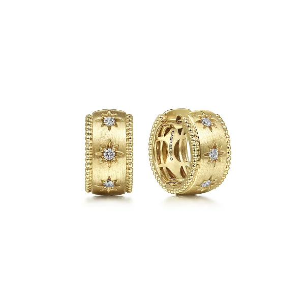 Gabriel & Co. 14K Yellow Gold Bujukan Diamond Huggie Earrings Shannon Jewelers Spring, TX