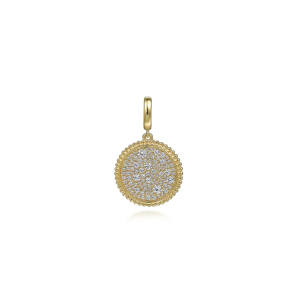 Gabriel & Co. 14K Yellow Gold Diamond Pave Bujukan Medallion Pendant in size 18mm Shannon Jewelers Spring, TX