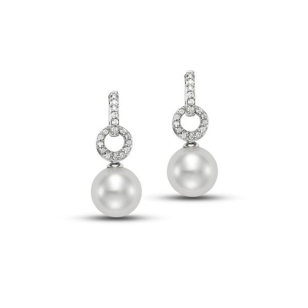 14K White Gold Pearl and Diamond Link Drop Earrings Shannon Jewelers Spring, TX