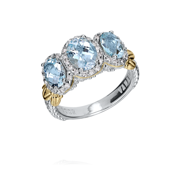 Vahan 14k Yellow Gold and Sterling Silver 3 Stone Blue Topaz Fashion Ring Shannon Jewelers Spring, TX