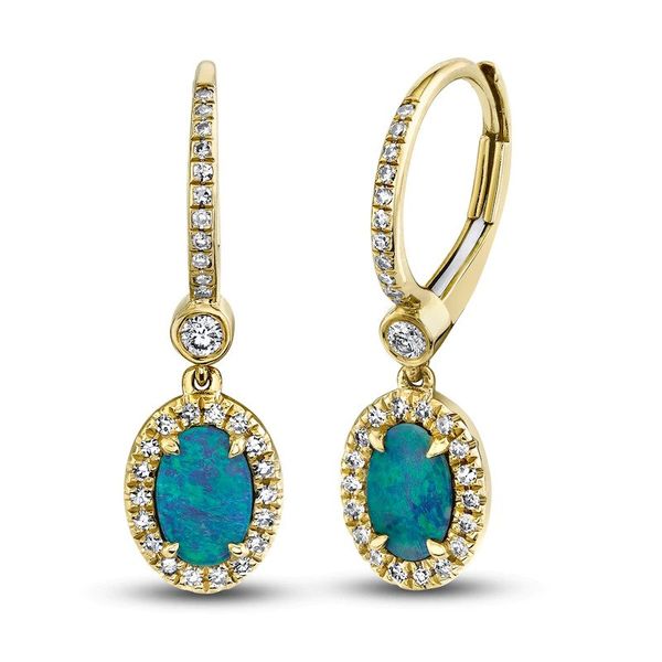 Opal Dangle Earrings 1/5 ct tw Diamonds 14K Yellow Gold SVS Fine Jewelry Oceanside, NY